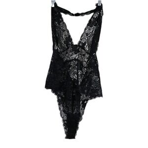 Adore Me Black Lace Halter Bodysuit Teddy‎ Size 2X Semi Sheer Lingerie New